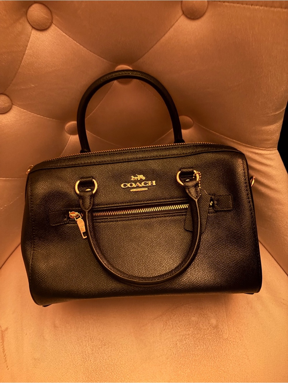 Coach Rowen Satchel Black Leather
Dome Satchel with Gold Hardware
